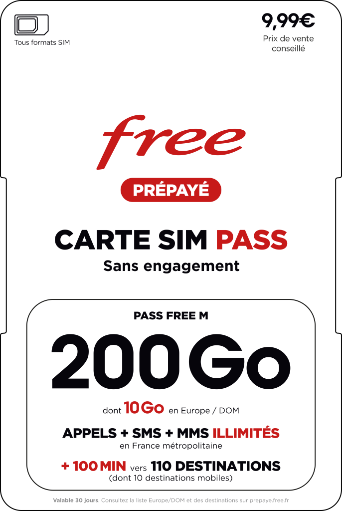 carte sim free prépayé 200 gp